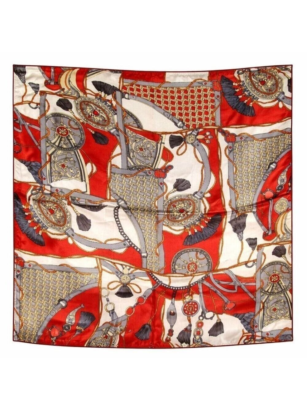 Red Equestrian Harness Satin Square Scarf 20x20 Hair Neck Head Wrap